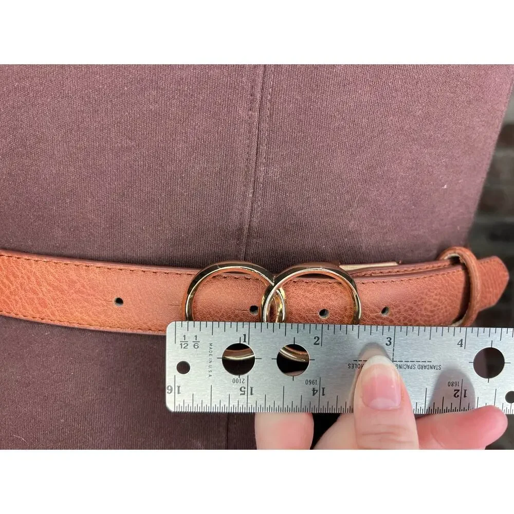 belt  vegan leather tan interlocking circles buckle gold